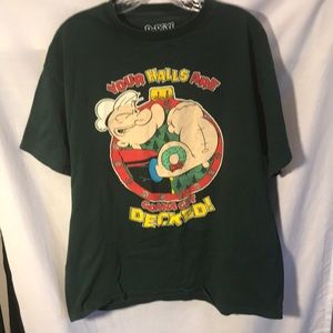 Popeye mens size L green short sleeved T-shirt